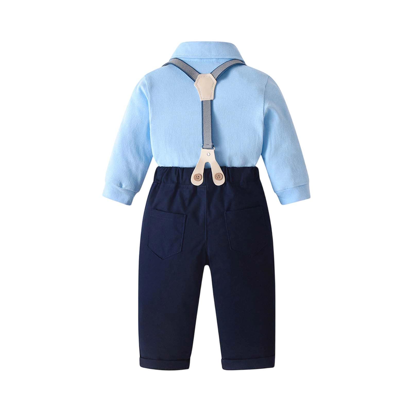 Generisch Set da festa per bambini in stile gentleman, 4 pezzi, con body, pantaloni, bretelle e cappello, abbigliamento elegante per battesimo e matrimonio