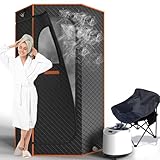AgiiMan Portable Sauna Box, Portable Infrared Sauna for Home with 3L Steamer, Remote Control, Folding Chair and Mat, Full Size Personal Steam Sauna Tent for Home Spa Relaxation, 15 Levels, Orange