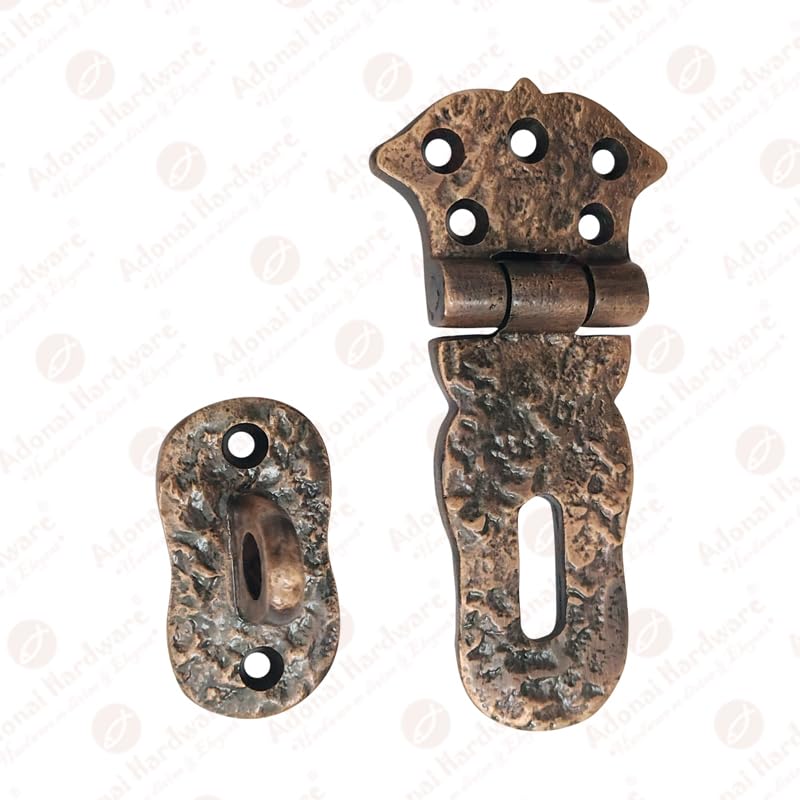 Image of Adonai Hardware Paran Heavy Duty Antique Cast Iron Safety Locking Hasp and Staple(4 inch x 2 Pack, Antique Copper) for Vintage Pirates Treasure Chest, Trunks, Wooden Jewelry Box, Case, Furniture & Sheds