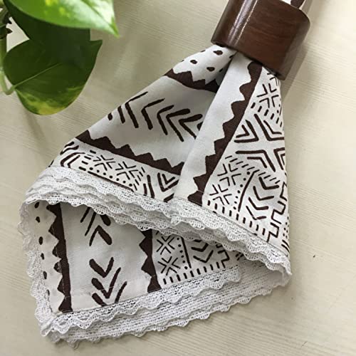 Image of FINGERCRAFT Cloth Napkins Cotton Linen Blend Fabric Set of 12 with Classic Lace 20x20 Inch Dinner Napkin Durable and Good Absorbency for Home, Hotels, Parties (Mud Cloth)