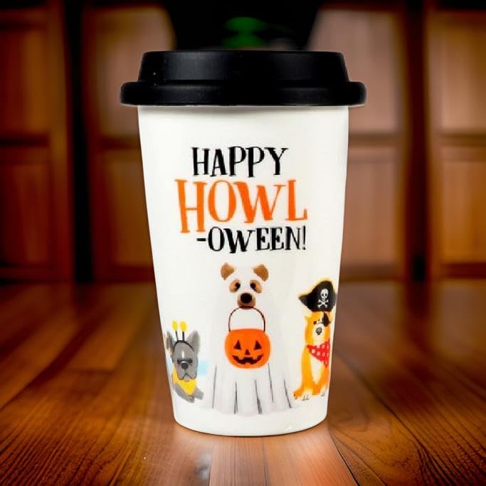 Halloween Porcelain Pet Travel Tumbler Happy Howl-oween Pirate Dog Spooky Ghost Drinkware Funny Halloween