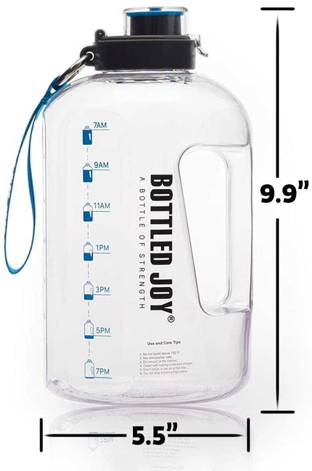 Image of 1 Gallon Water Jug with Flip-top Lid and Handle Strap, Leak-proof BPA Free Reusable Time Marker Reminder Large Capacity Wide Mouth Gallon Water Bottle for Outdoor Sports Fitness Gym Hiking Clear