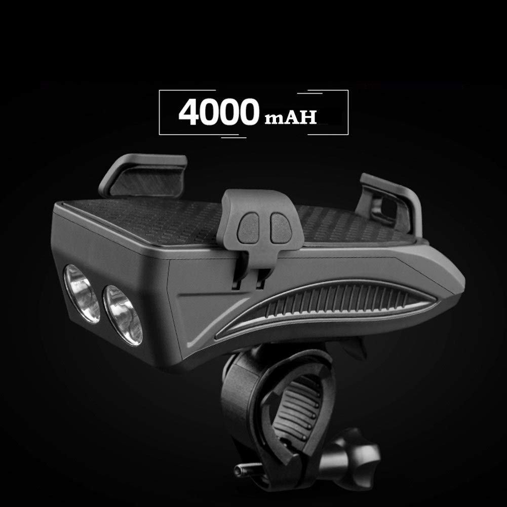 HEADLIGHTHG Fahrrad Rücklicht USB wiederaufladbare Handy Halterung wasserdicht Fahrrad Licht mit Hupe (Color : Black)