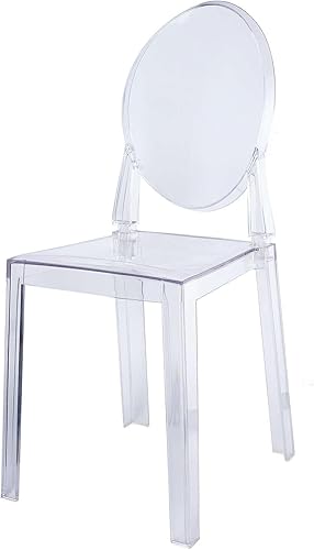 Miniatura 6 de Efavormart - Paquete de 12 sillas de banquete transparente fantasma sin brazos apilables con respaldo ovalado acrílico, construcción de plástico