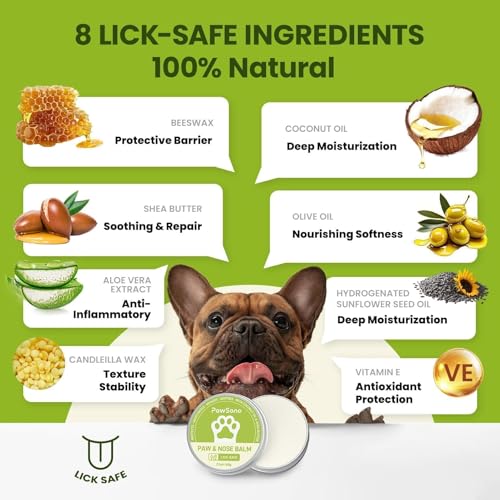 PawSono Lick-Safe Dog Paw & Nose Balm with Coconut Oil | All-Natural Moisturizer & Soother for Dry, Cracked Pads & Snout | Heat & Cold Pavement Protection Wax, Nose Butter for Bulldogs (2.1 oz / 60 g) - Image 4