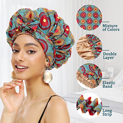 Satin Bonnet for Women, Silk Bonnet for Curly Hair Bonnet for Black Women Satin Hair Ankara African Print Head Scarf Head Wrap