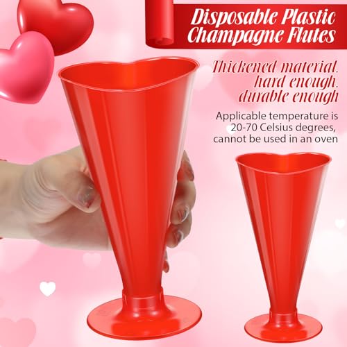 Ziliny 25 Pcs Wedding Party Cups Mother's Day Glasses 5.6 oz Heart Shaped Champagne Flutes Disposable Plastic Clear Red Heart Wine Glasses Cocktail Drinking for Wedding Summer Birthday Party (Red) by Ziliny - Image 3