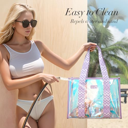 F-color Iridesent Beach Bag for Women - Waterproof Beach Tote Clear Pool Bag with Phone Pouch for Cruise Vacation Essentials4