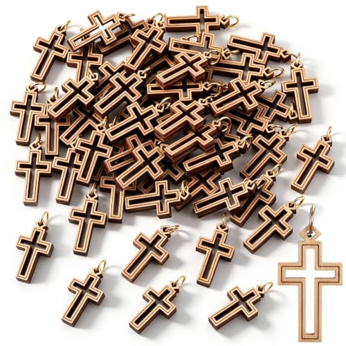 Llavero religioso de pequeñas cruces de madera pack de 50 colgantes religiosos