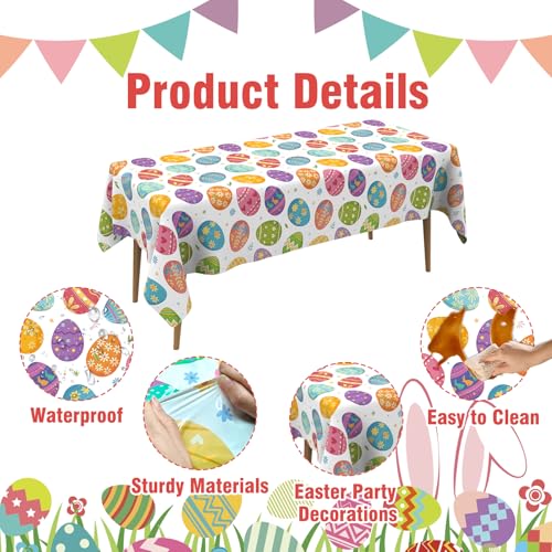 Image of Easter Tablecloth, 6 Pack Colorful Easter Eggs Table Cloth, 54x108 Inch Plastic Disposable Rectangle Spring Table Cover for Easters Tables Decorations Outdoor Picnic Home Kitchen Dinner Party Supplies