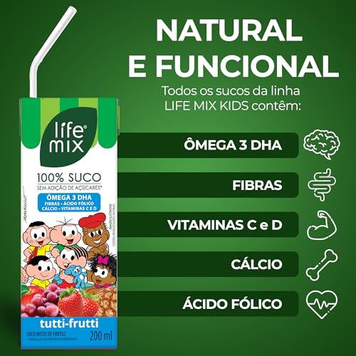 LIFE MIX Turma da Mônica - Suco de Maracujá em Caixinha - 100% Suco, Sem Adição de Açúcares, Sem Con