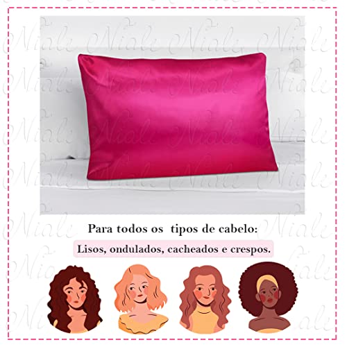 Touca De Cetim Longa + Duas Fronhas De Cetim (Pink)