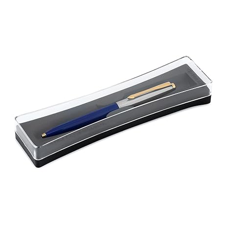 Parker Galaxy Stainless Steel Gold Trim Ball Pen - Blue Body - Image 6