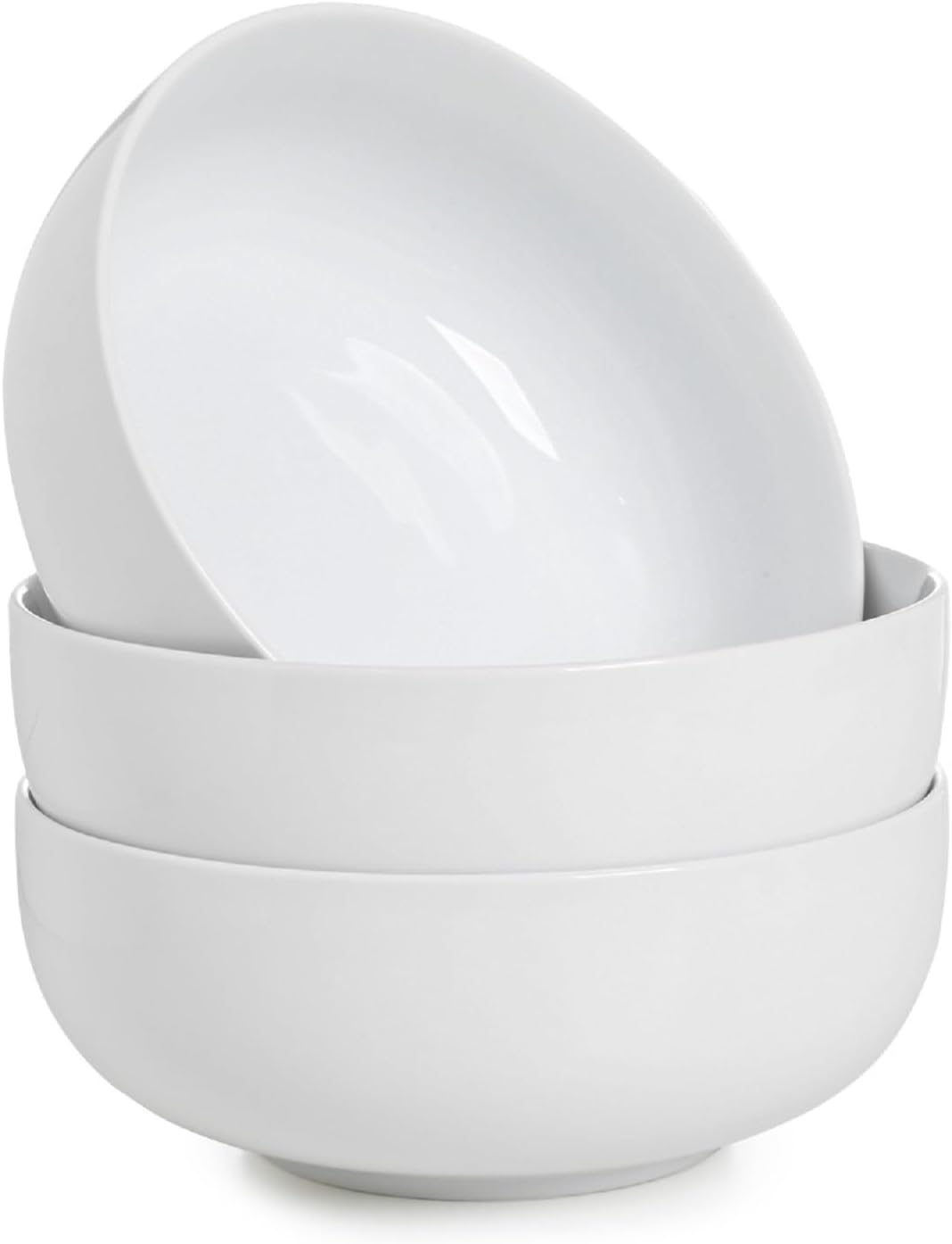 WishDeco Large Soup Bowls Set of 3, Ceramic Salad Bowls 1100ml, White Pasta Bowl, Serving Bowl for Noodle Ramen, Fruit, Dessert, Cereal