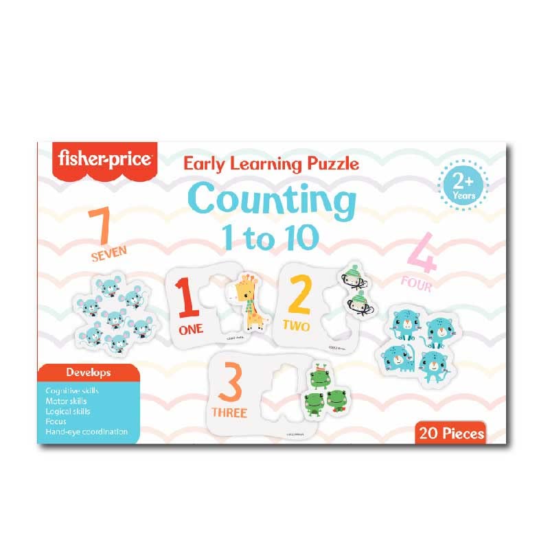 Fisher-Price 20 Pieces Early Learning Self-Correcting Number & Learn to Count Puzzle Counting 1 to 10 for Kids Children 2+ Years
