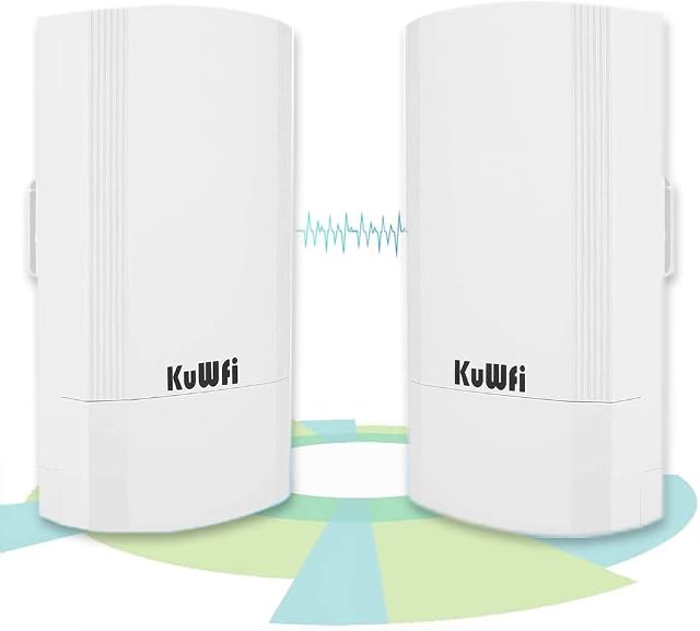 KuWFi Point to Point Wireless Bridge Outdoor Wireless Access Point, 2-Pack 900Mbps Long Range Indoor&Outdoor Point-to-Point Wireless CPE Supports 1KM Transmission Distance Solution for PTP, PTMP