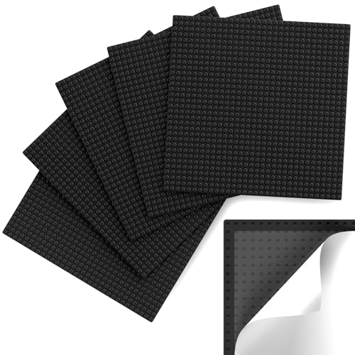 Image of Pokiiulk Classic Baseplates, Peel and Stick Base Plates for Building Bricks, Compatible with Major Brands, Self-Adhersive Base for Bricks 10 inch x 10 inch, 6 Pack Black