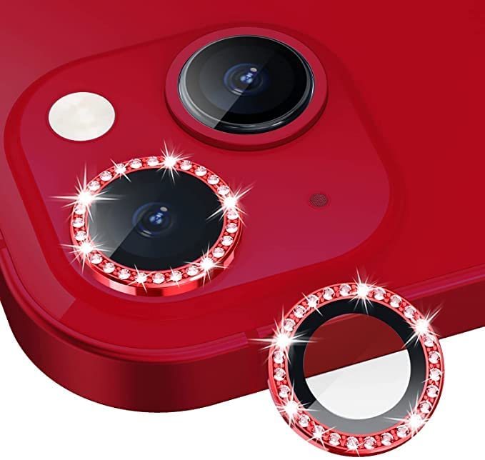Image of for iPhone 13 Camera Lens Protector & iPhone 13 Mini Camera Lens Protector Tempered Glass, Aluminum Alloy 3D Lens Ring Cover [Night shooting mode] Camera Cover Case Friendly (2 Pack, Red Diamond)