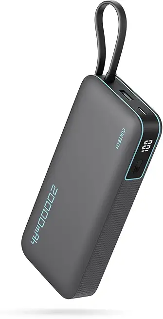 CUKTECH 20000mah Power Bank, 45W Powerbank mit Integriertem USB-C Kabel, Externe Handyakkus mit Schnellladefunktion, Externer Akku mit Digitales Display für iPhone 16/15 Pro Max, MacBook, Galaxy S25