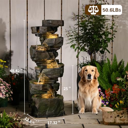 Image of Sunlinua 49H Realistic Rock Outdoor Water Fountain with 6 Tiers