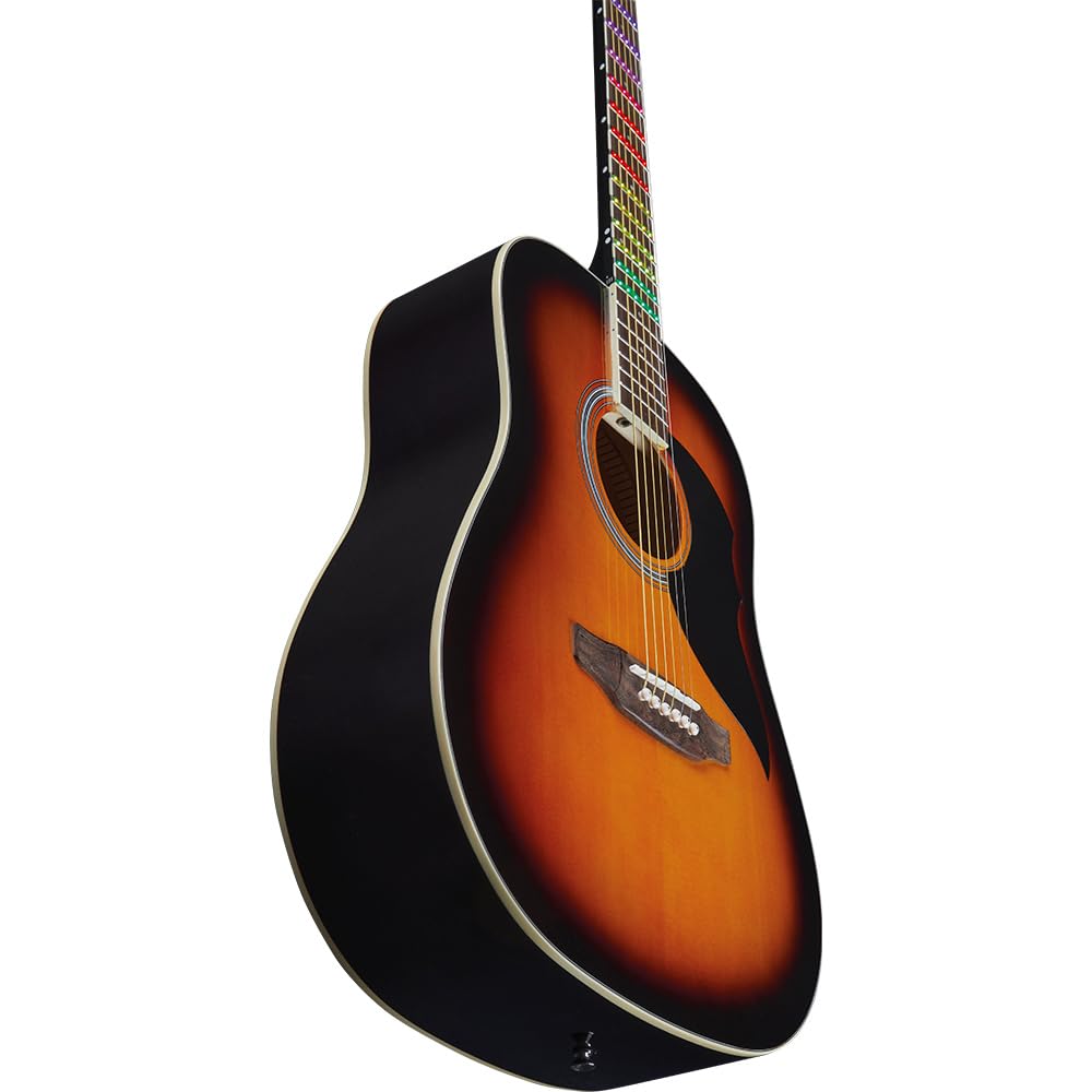 EKO GUITARS-RANGER BROWN VISUAL NOTE, Chitarra Acustica Dreadnought "Visual Note", Top in Abete, Fasce e Fondo in Linden, Lamina LED "Visual Note" che si interfaccia con l'APP, Colore Sunburst