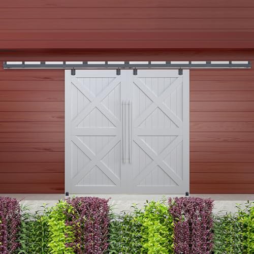 DIYHD 20FT Exterior Double Sliding Barn Door Hardware,Heavy Duty Wall Mount Box Track Kit for Outdoor Use,MAX Load 330lbs,Kit to Hang 2 Doors(Fit 60