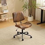 VINGLI Wide Curved Seat&Back Armless Home Office Chair,Ergoromic Adjustable-Height Desk Chair,Swivel&Tilting Function,Stylish Walnut Task Chair for Meeing Room,Dining Room,Vintage Rustic