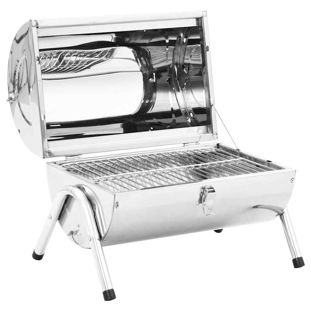 vidaXL - Grills - Tragbarer Tisch-Holzkohlegrill Edelstahl Doppelrost