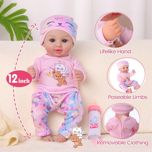 Muñeca bebé realista de 12 pulgadas con accesorios miniatura 5