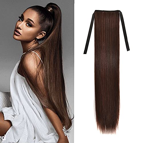Sylhair Ponytail Hair Extension 24 Inch Long Straight Ponytail Tie Up Hair Piece Hair Extension Wrap Around Ponytail Hairpiece Synthetic Fiber Hair for Women (2M33#)