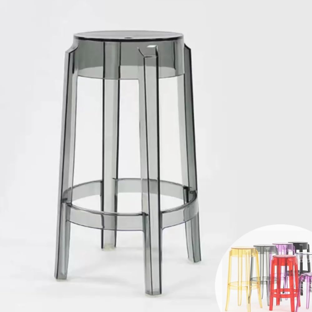 Tabouret de bar en acrylique gris de 75 cm avec repose-pieds et assise ronde