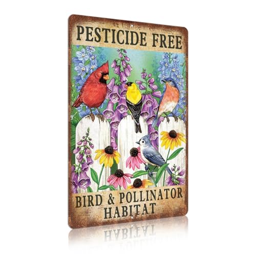 Vintage Garden Signs Pesticide Free Bird & Pollinator Habital Wall Decor