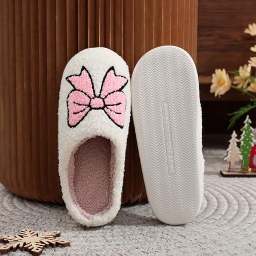 Valentines Bow Slippers for Women Cute Funny House Slides Fun Furry Plush Cozy Shoes Winter3