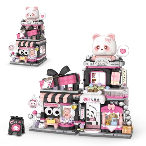 Image of Street View Gift Shop Mini Building Blocks, MOC Creative Building Toys Cute Panda Animals Building Set for Girls 6-12, Simulation Architecture Construction Toy, Gift Idea for Kids Adults (938 PCS)