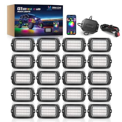 MICTUNING 2025 1000% Bright Q1 MAX RGB+IC LED Rock Lights, 480 LEDs 20 Pods Chasing Dreamcolor Extensible Underglow Multicolor Neon Light Underbody Lighting Kit with APP Control for Truck ATV UTV Boat