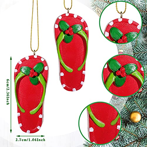 4 Pcs Beach Christmas Tree Ornaments Coastal Christmas Ornaments Xmas Couple Ornaments for Christmas Tree Resin Holiday Xmas New Year Party Decorations(Slipper) - Image 3