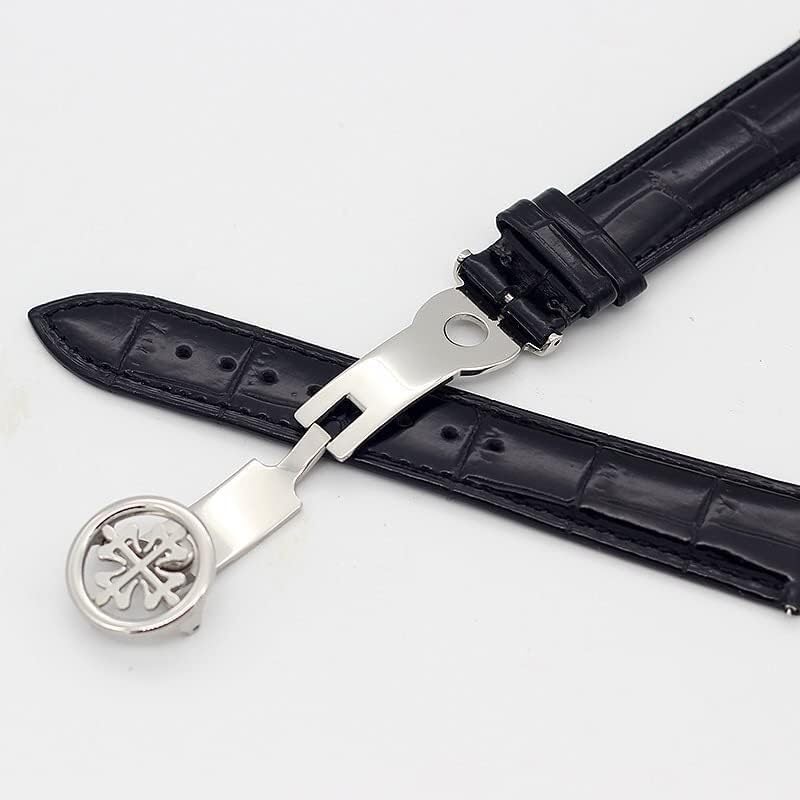 Bracelet de montre en cuir véritable boucle déployante acier inox bleu or 22mm