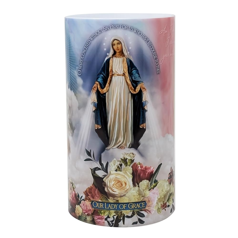 Saints Collection 4x7 LED Candle Our Lady of Grace, Our Lady of Fatima and Guadalupe, LED Flameless