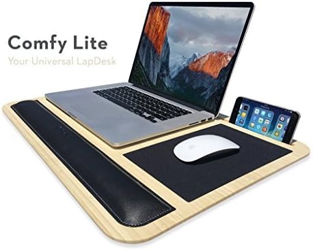 Comfy Lite LapDesk - Your Universal Lap Desk - Features Phone and Tablet Dock, Wrist Pad, Mousepad, and Laptop Heat Protection (Premium Natural Bamboo)