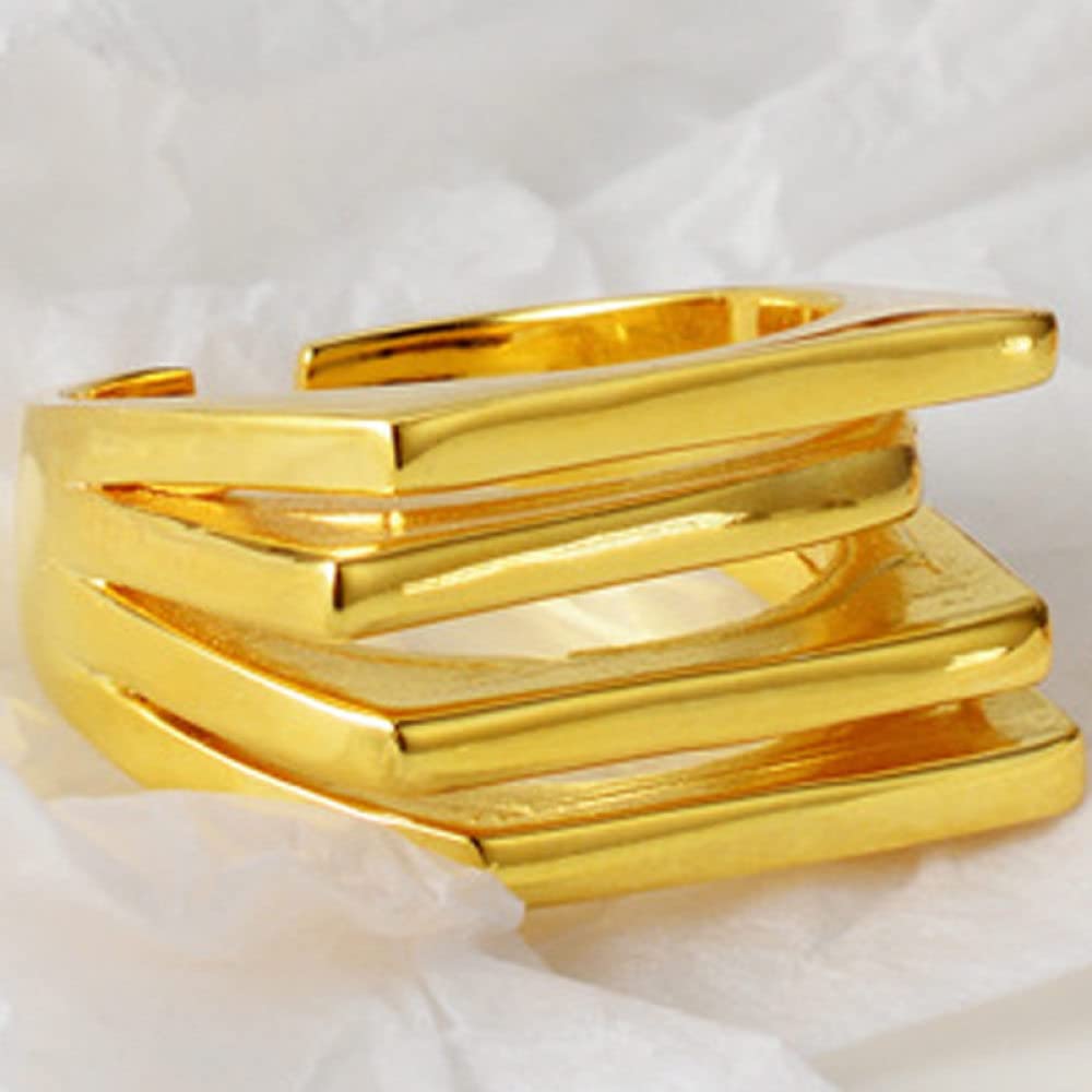 Anelli D'Argento,Anelli Regolabili Per Le Donne Linee Quadrate Anelli Di Eternità A Geometria Multistrato In Argento Sterling 925 Anelli Di Fidanzamento Placcati In Oro Anelli Di Fida