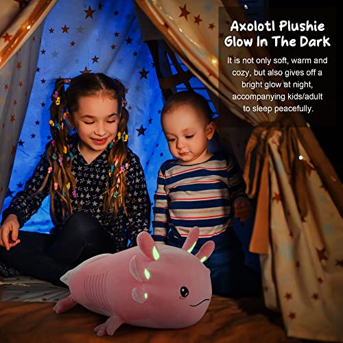 Cute Axolotl Plush Toys Pillow, 20 Inch Luminous Realistic Salamander Axolotl Stuffed Animal Toy Glow In The Dark, Soft Plushie Toys Hugging Pillow Doll For Kids Girls Girlfriend Birthday Gifts #TOP4