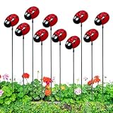 Estacas Decorativas de Mariquita para Jardín - 10 Piezas de 30 cm 3D Artificiales Impermeables | Estacas Decorativas para Jardín,para Parque Patio Macizo de Flores de Césped Balcón