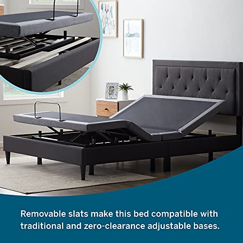 Lucid King Bed Frame With Headboard – Upholstered Platform – No Box Spring Needed – King Size – Stone #TOP3