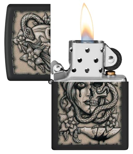 Image of Zippo Gory Tattoo Design, Black Matte, PPocket Fuel Refillable Windproof Lighter, BIS Certified