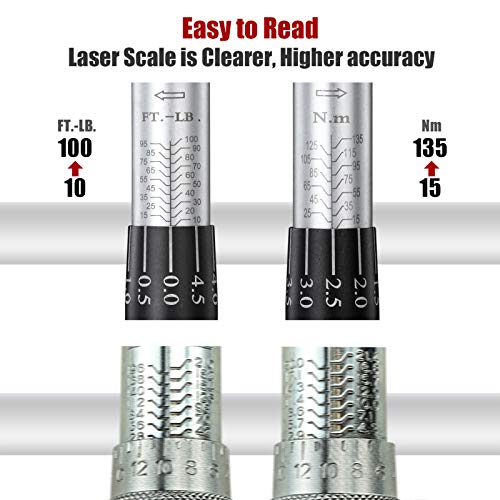 Arucmin 3/8-Inch Drive Click Torque Wrench (10-100 Ft.-Lb./15-135 Nm) Dual-Direction Adjustable Torque Wrench Set #TOP3