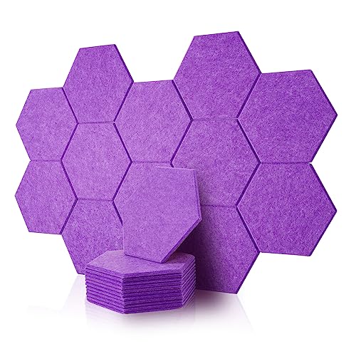 Rdutuok 12 Pièces Panneaux Acoustiques Hexagonal- 30 x 26 x 1 cm Mousses Acoustiques - Pour Studio d'enregistrement, Bureau, Studio et Décoration Murale (Violet)