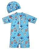 [KAOINGAN] 男の子 キッズ水着 ワンピース ラッシュガード 半袖 ベビー ボーイズ 水泳帽子 2点セット UVカット 恐竜柄 サメ柄 ハイストレッチ 子供水着 幼児園 プール ビーチ 海水浴 S-2XL