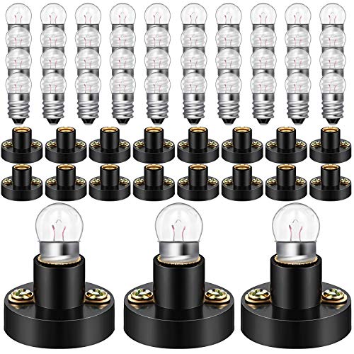 E10 Screw Mini Bulbs 1.5V 0.3A Warm White Bulb Light and E10 Mini Bulb Holder Screw Type Bulb Socket Black Plastic Bulb Holder for Student Experiment Lighting DIY Accessories (60)