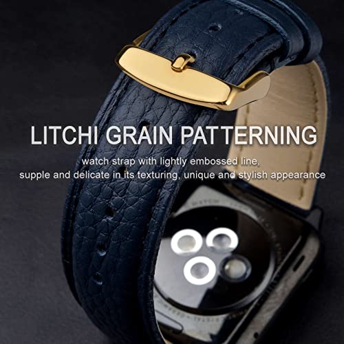 Image of ANNEFIT Watch Band 18mm, Quick Release Textured Padded Leather Straps with Gold Buckle for Men and Women (Dark Blue)