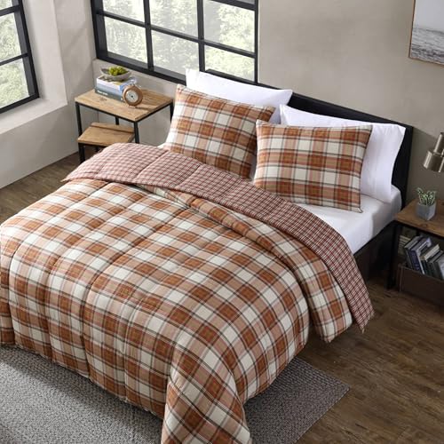 Image of Eddie Bauer - King Duvet Cover Set, Reversible Cotton Bedding with Matching Shams, Stylish Home Decor for All Seasons (Edgewood Red, King)